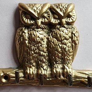 Vintage Brass Double Owl Key Rack- 4 Hooks